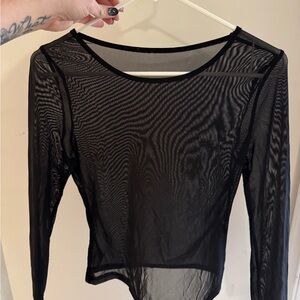 SHEIN Black Mesh Long Sleeve Blouse